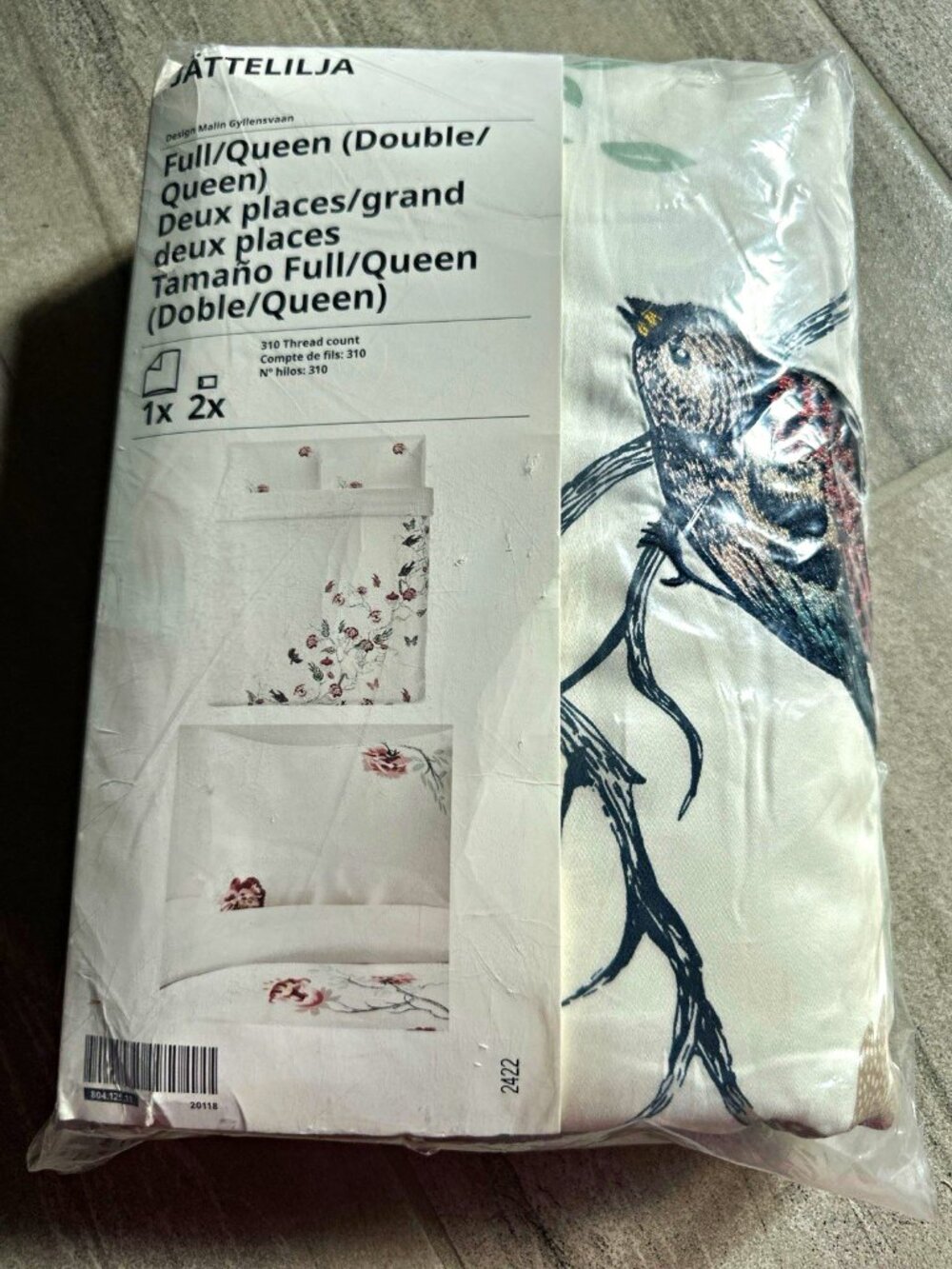 IKEA JÄTTELILJA Full Queen Duvet Cover Set Floral Bird Lyocell 310 TC